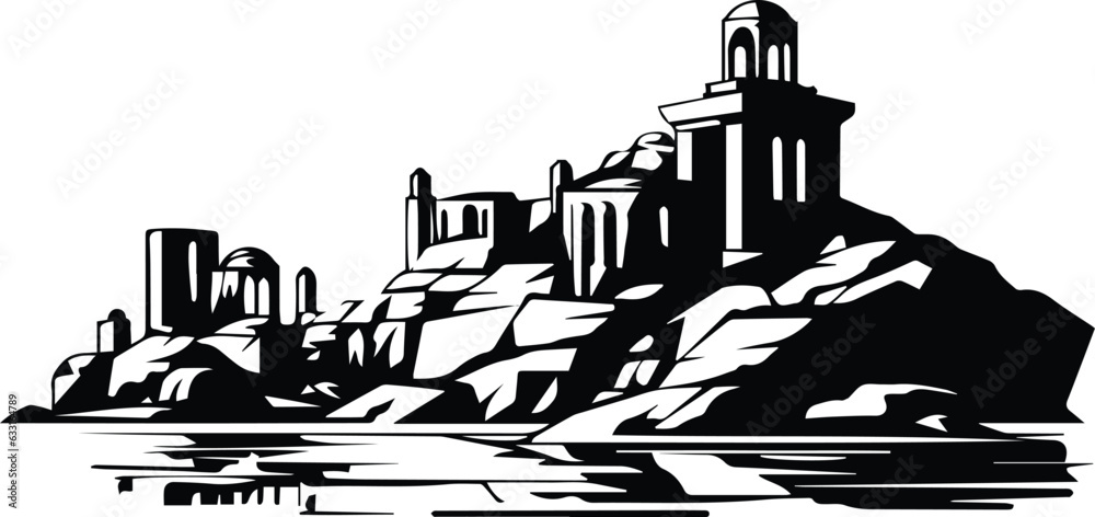 Ancient Stone City Logo Monochrome Design Style
