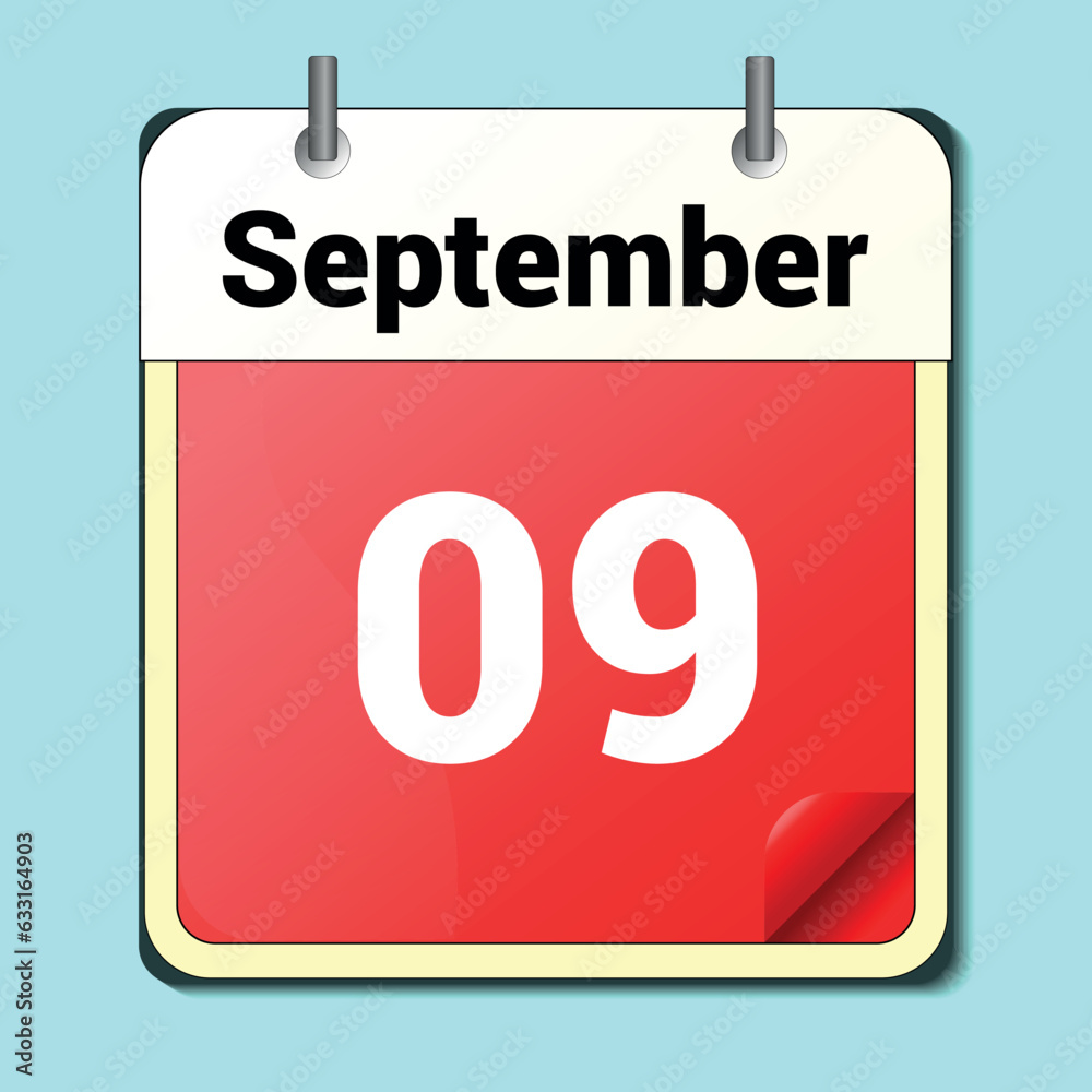 calendar vector drawing, date September 09 on the page calendar vector drawing, date September 09 on the page