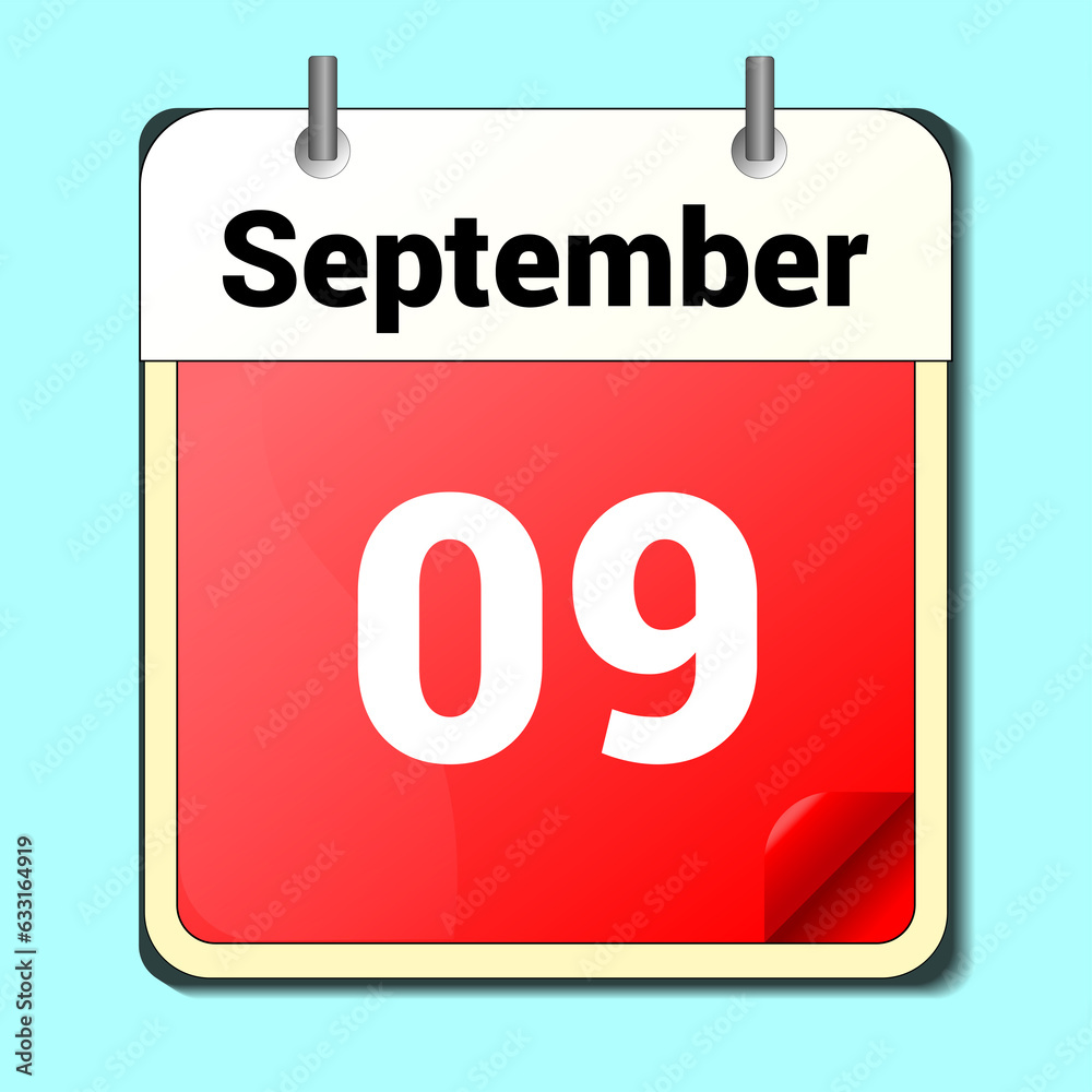 day on the calendar, vector image format, September 9 day on the calendar, vector image format, September 9