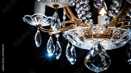 A closeup shot of a beautiful crystal chandelier highlighting its luxurious look and glowing light that adds to the feel of lavishness