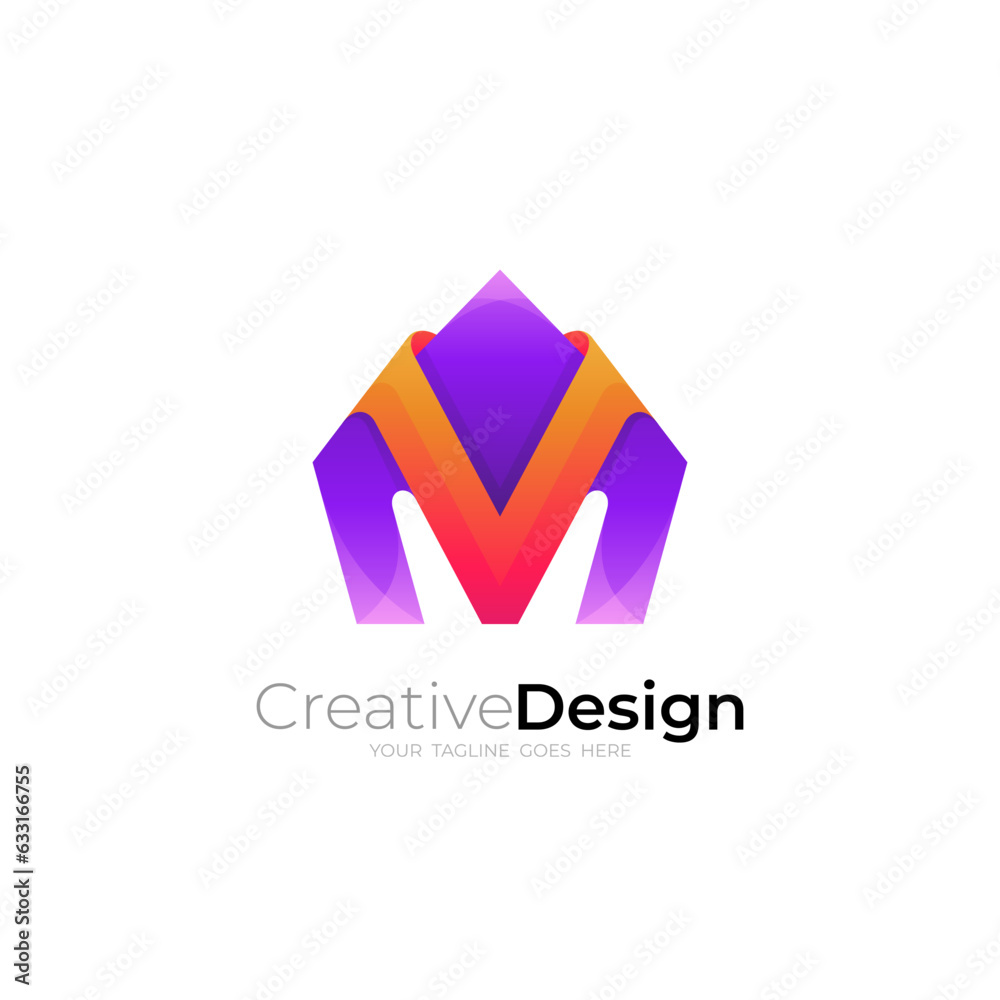 Letter V logo with M design combination, house icon Letter V logo with M design combination, house icon