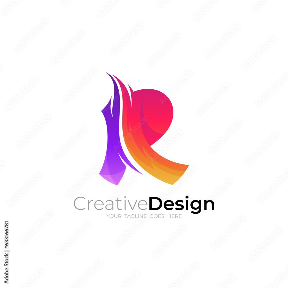 R logo and fire design combination, 3d colorful R logo and fire design combination, 3d colorful