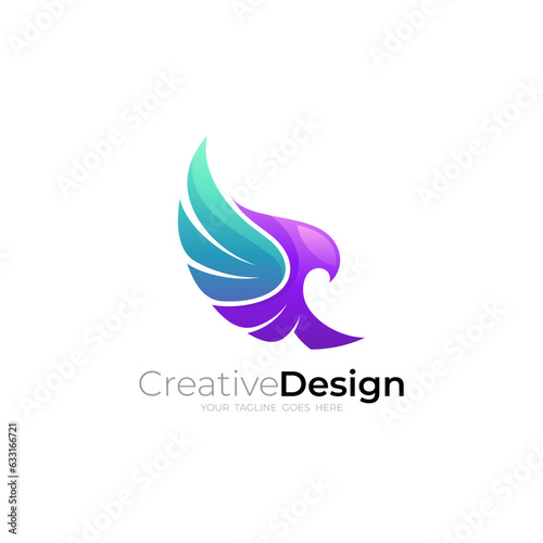 Free Download Symbol eagle logo and 3d colorful design template, wing logos - GFXLoad