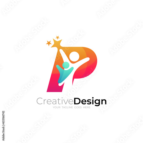 People care logo with letter P design template, social