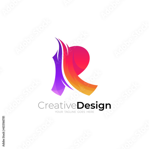 R logo and fire design combination, 3d colorful