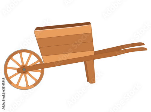 Fotografia Wooden wheelbarrow isolated on white, vector illustration