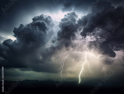 A dramatic stock image of a stormy sky, with powerful clouds and lightning illuminating the atmosphere in a brilliant display of light and energy, all culminating in a single, stunning point.
