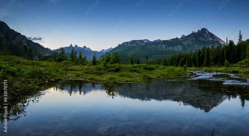 majestic fairytale landscape with a large lake