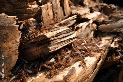 Termites are invasive insects that consume and weaken wood materials, ultimately leading to the structural failure of buildings. © 2rogan
