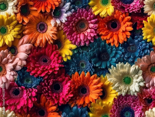 Realistic style colorful gerbera flowers seamless pattern. Generative AI © designermetin