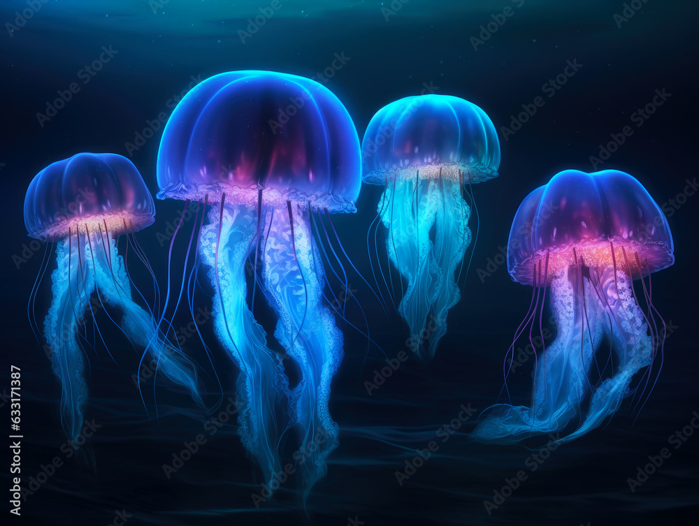 Fantastic jellyfish illustration wallpaper design. Generative AI