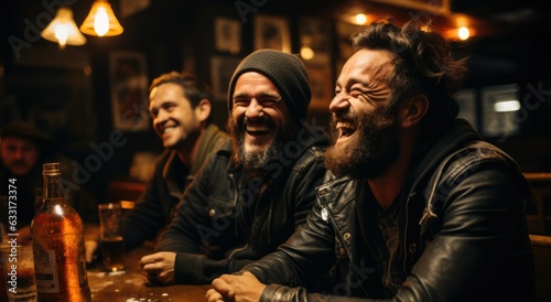 Friends have a lot of fun in a pub - people stock photography