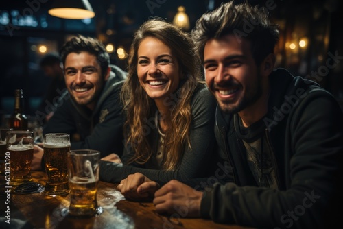 Friends have a lot of fun in a pub - people photography