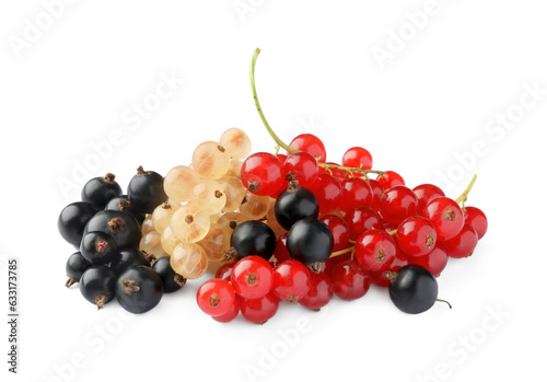 Fresh red, white and black currants isolated on white