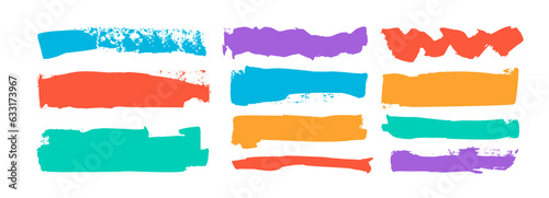 Set of bold colorful brush strokes. Hand drawn vector abstract elements. Grunge horizontal stripes isolated on white. Bright texture banners, underlines and highlights. Horizontal thick banners.
