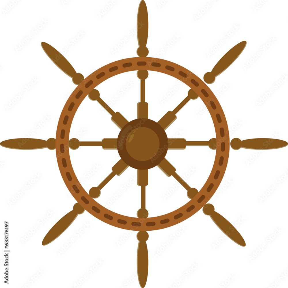 Professionally drawn ship steering wheel illustration on a white background