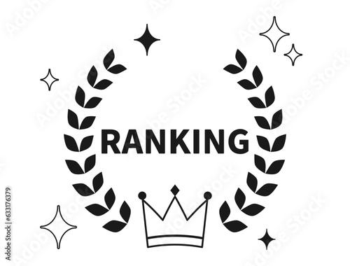 月桂樹と冠とキラキラを組み合わせたランキングに使えるイラスト　モノクロバージョン