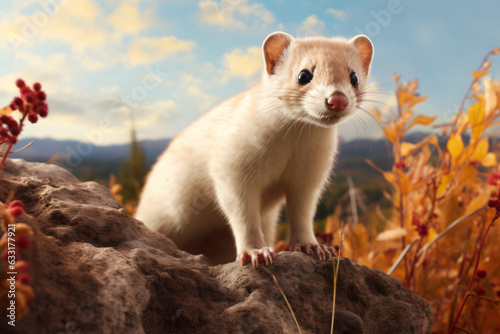 Weasel with nature background style with autum © wendi