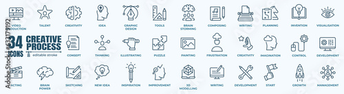 Simple Set of Creative idea, brainstorming, solution, thinking and innovation Related Vector Line Icons. Editable Stroke. 48x48 Pixel Perfect	
