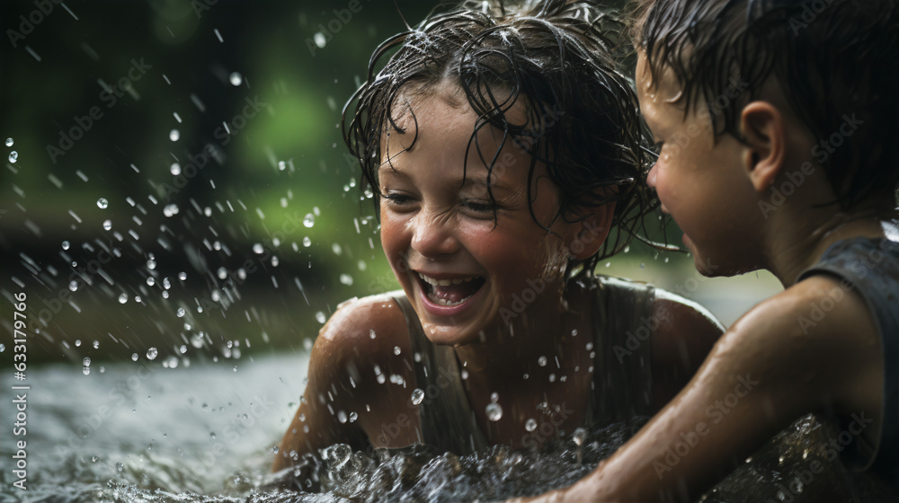 Sprinkler Delight: Uplifting Playtime with a Little Boy in Backyard Sprinkler Delight: Uplifting Playtime with a Little Boy in Backyard