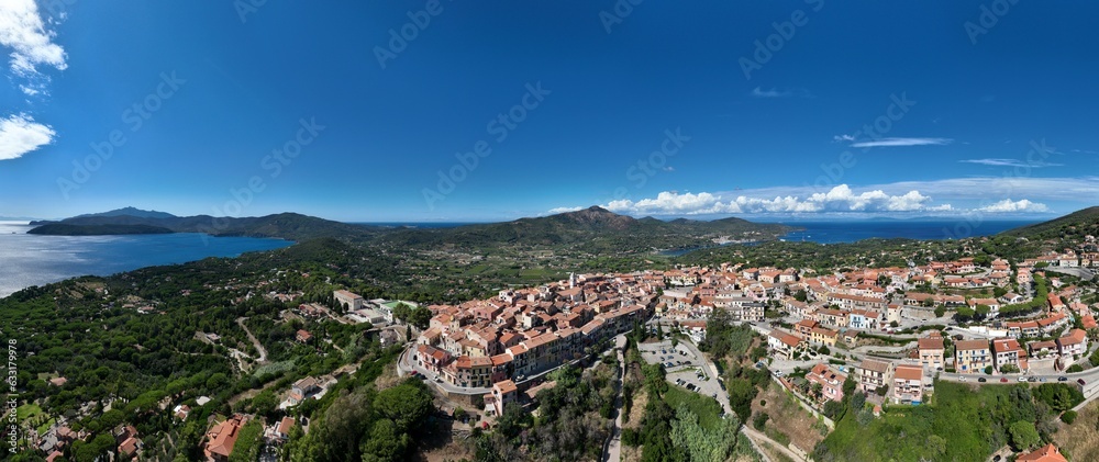 Aerial view of Capoliveri village on Elba Island. Tuscany, Italy