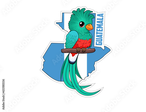 Vector sticker with a quetzal and the Guatemala map