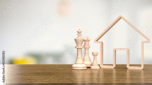 The chess family and house icon for home property Business 3d rendering