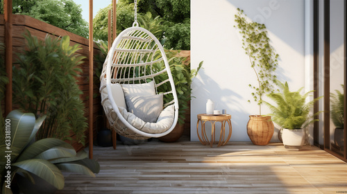 a beautiful room with a cocoon swing