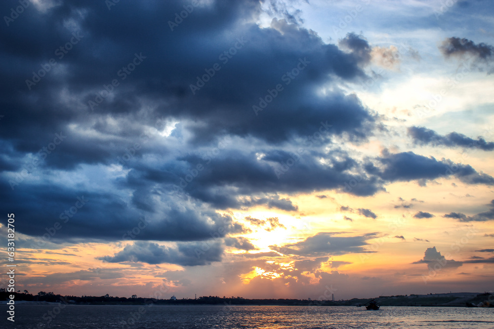 sunset over the sea, Padma river, Kushtia, Cloudy Sky, Beautiful Sky, Dusk, Ganga river, Goria River, Kushtia