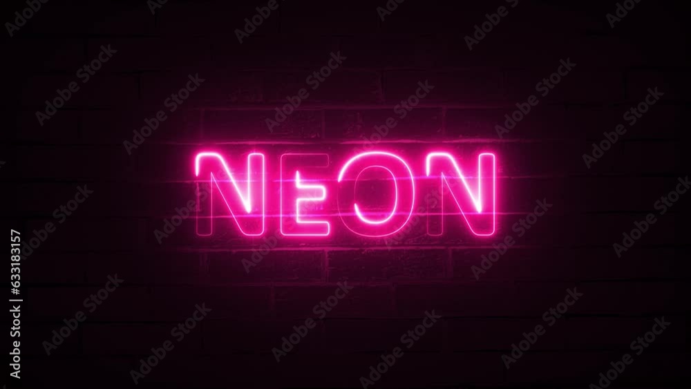 Word in neon style with a brick wall backdrop. Backdrop and neon sign in color. Word in neon style with a brick wall backdrop. Backdrop and neon sign in color.