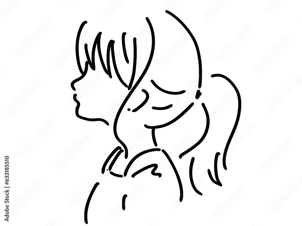 かわいい女性のシンプルな線画/手描きイラスト素材 かわいい女性のシンプルな線画/手描きイラスト素材
