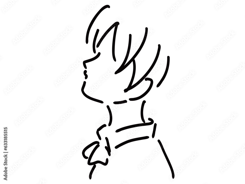 かわいい女性のシンプルな線画/手描きイラスト素材 かわいい女性のシンプルな線画/手描きイラスト素材