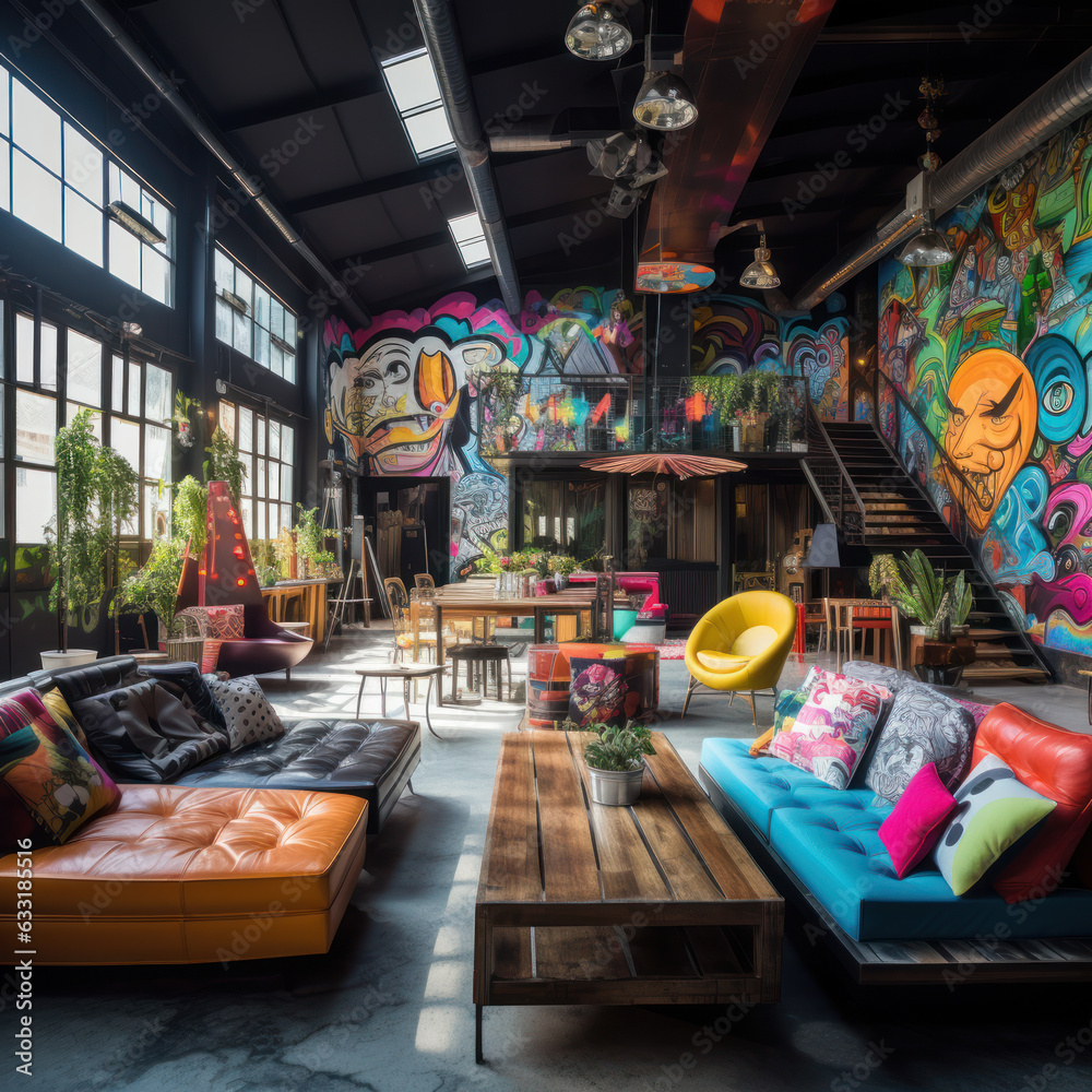 A colorful hostel thats filled with graffiti
A colorful hostel thats filled with graffiti