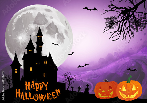 ハロウィンの夜のイメージ紫背景イラスト（生成AI）