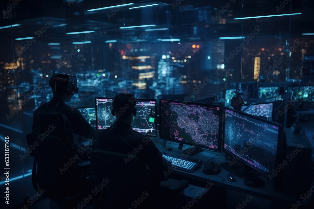 a computer on the background a high-definition cyberpunk data center. generative AI