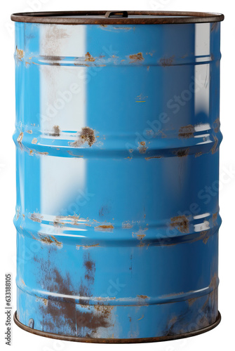 Old blue metal oil barrel isolated.