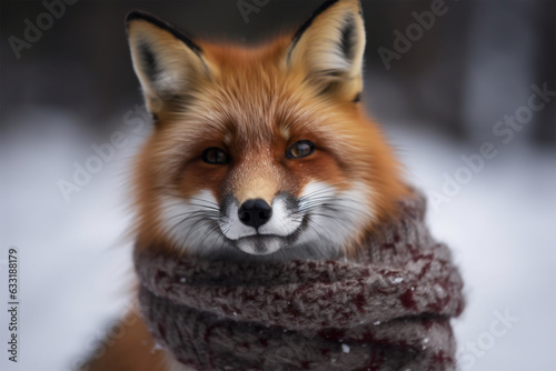 a fox wearing a winter scarf