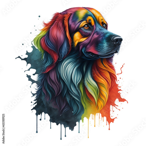 Watercolor Dog On A Transparent Or White Background. Abstract Portrait Colorful Dog Puppy Domestic Animals