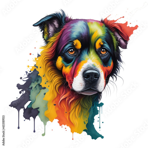 Watercolor Dog On A Transparent Or White Background. Abstract Portrait Colorful Dog Puppy Domestic Animals