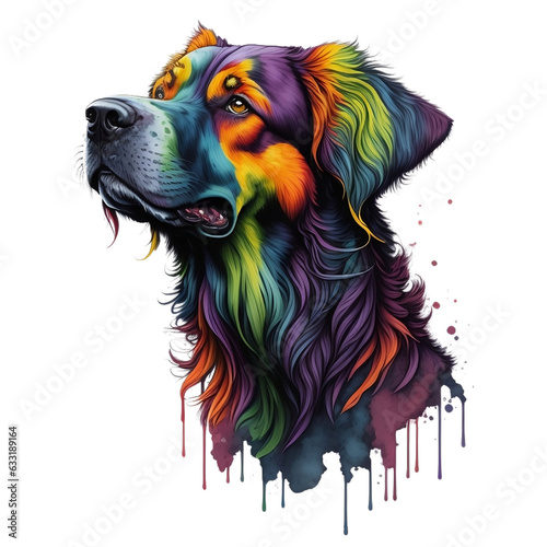 Watercolor Dog On A Transparent Or White Background. Abstract Portrait Colorful Dog Puppy Domestic Animals