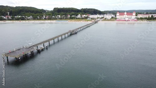 Wallpaper Mural Aerial drone view - Beach in the Baltic resort of Binz shortly after sunrise,  the Kurhaus Binz, pier, Ruegen Island, Germany, Europe Torontodigital.ca