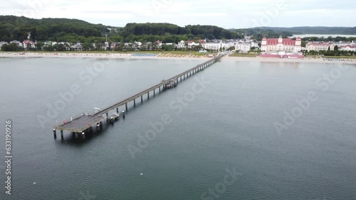 Wallpaper Mural Aerial drone view - Beach in the Baltic resort of Binz shortly after sunrise,  the Kurhaus Binz, pier, Ruegen Island, Mecklenburg-Western Pomerania, Germany, Europe Torontodigital.ca