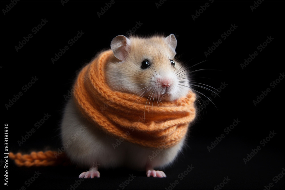 a hamster wearing a winter scarf