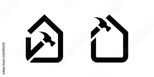 Simple line home service icon symbol logo design illustration home design logo, home improvement..