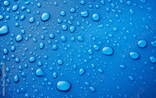 Conjuring the idea of water droplets using a blue abstract background and scattered dots.
