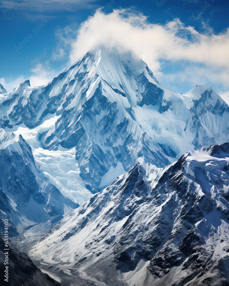 A Breathtaking View of a Generative AI Crafted Snowy Mountain Landscape