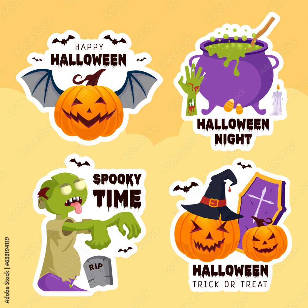 Happy Halloween Day Label Flat Cartoon Hand Drawn Templates Background Illustration