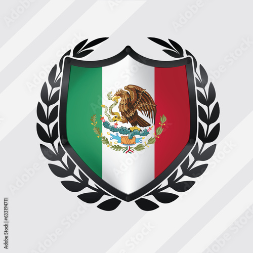 Mexico Glossy Black Shield Flag With Rounding Leaf Wreath 
