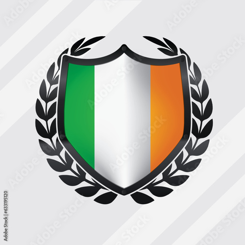 Ireland Glossy Black Shield Flag With Rounding Leaf Wreath 
