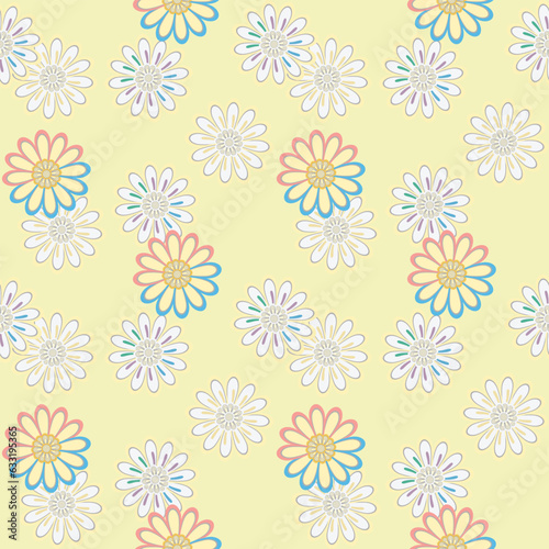 Japanese Curl Circle Flower Vector Seamless Pattern 